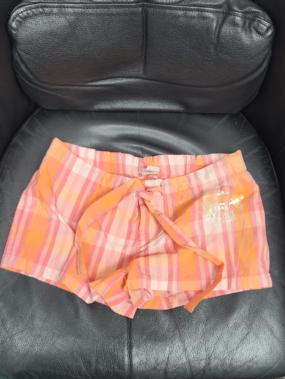 Juicy Couture Pink & Orange Plaid Drawstring Shorts